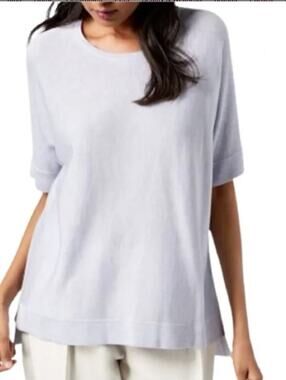 EILEEN FISHER Short Sleeve Sweater Top Size Small Tencel Silk Inksy Step Hem